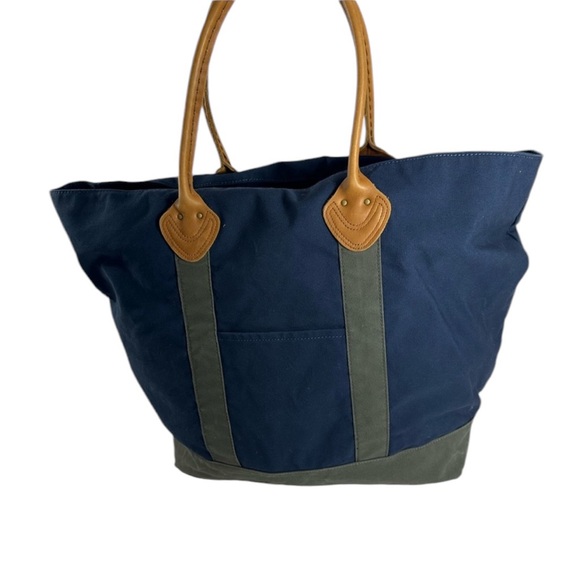 Genuine LL BEAN  Boat & Tote Bag Full Grain Leather Handles vintage Blue Green - Picture 1 of 13